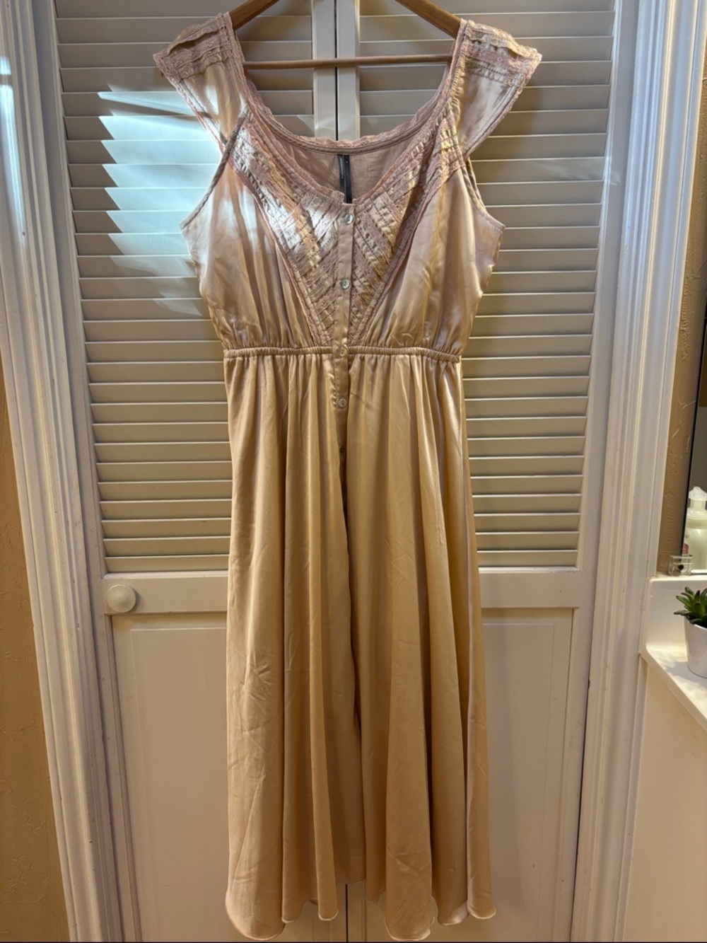 Anthropologie Lace-Trim Button-Front Top in Light Blush